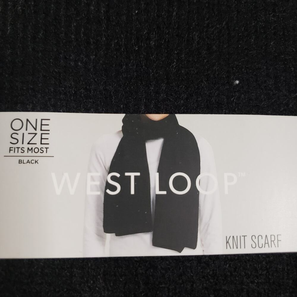 West Loop Women's One Size Simple Knit Scarf Solid Black Winter Minimalist New - Picture 2 of 5